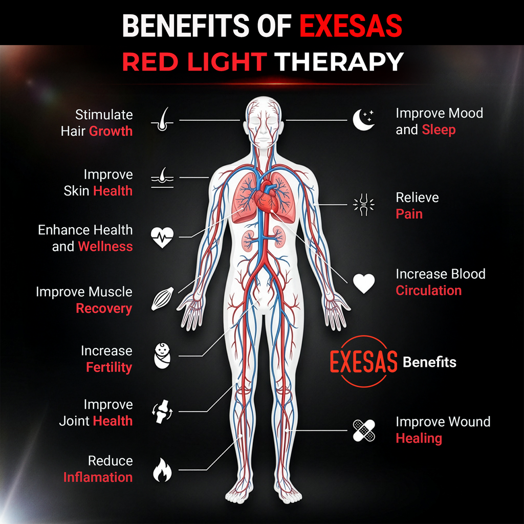 EXESAS     1216 LED, 6080W Dual-Chip, Red Light Therapy Device for Full Body, 4-Wavelengths Infrared LED Panel for Skin, Weight, Pain, Wellness